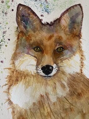 Rust and White Fox Watercolor Wall Art Print